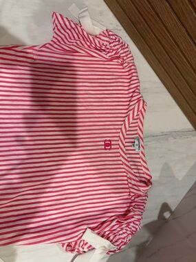 Authentic CHANEL Pink and White Striped CC Logo Tee